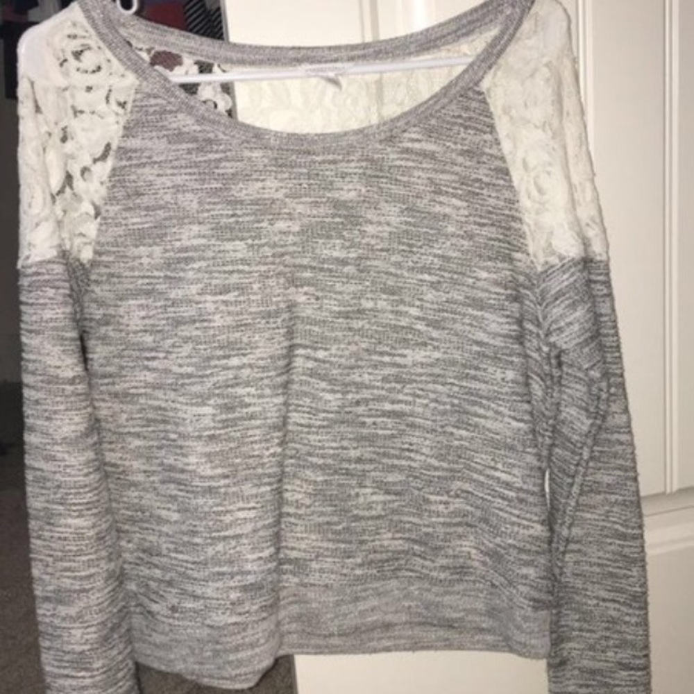 Grey laced back shirt.